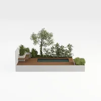 Image de couverture d'un pack de modèle 3D à Homestyler avec une scène extérieure avec une piscine, des chaises longues et des sièges blancs élégants.